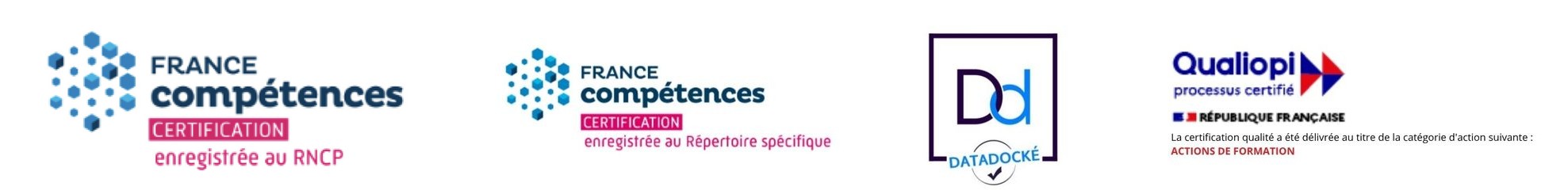 Certifications : France Compétences (RNCP et Répertoire spécifique), Datadocké et Qualiopi
